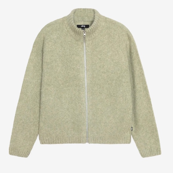 Stussy Brushed Mock Full Zip Knit sweater in sage green size X-Large RARE - Picture 1 of 12